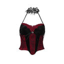 Gothic Cross Print Lace Trim Crop Top Edgy Corset Tank Gothic Cross Print Lace Trim Crop Top Edgy Corset Tank