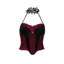 Gothic Cross Print Lace Trim Crop Top Edgy Corset Tank Gothic Cross Print Lace Trim Crop Top Edgy Corset Tank