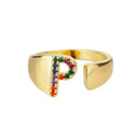 Rainbow Zircon Letter Rings For Women Fashion Jewelry 2024 Rainbow Zircon Letter Rings For Women Fashion Jewelry 2024