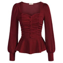 Elegant Puffed Sleeve Peplum Top Chic Women's Blouse Style Elegant Puffed Sleeve Peplum Top Chic Women's Blouse Style