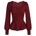 Elegant Puffed Sleeve Peplum Top Chic Womens Blouse Style Elegant Puffed Sleeve Peplum Top Chic Womens Blouse Style