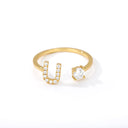 Zircon Initial A-Z Letter Rings For Women Adjustable Steel Ring Zircon Initial A-Z Letter Rings For Women Adjustable Steel Ring