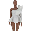Elegant One-Shoulder Ruffle Peplum Blouse Chic Party Top Elegant One-Shoulder Ruffle Peplum Blouse Chic Party Top