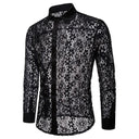 Sheer Mesh Floral Embroidered Men's Party Shirt Clubwear Sheer Mesh Floral Embroidered Men's Party Shirt Clubwear