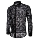 Sheer Mesh Floral Embroidered Men's Party Shirt Clubwear Sheer Mesh Floral Embroidered Men's Party Shirt Clubwear