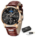 LIGE Men's Chronograph Leather Watch Stylish Japanese Quartz LIGE Men's Chronograph Leather Watch Stylish Japanese Quartz