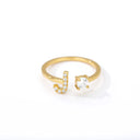 Zircon Initial A-Z Letter Rings For Women Adjustable Steel Ring Zircon Initial A-Z Letter Rings For Women Adjustable Steel Ring