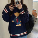 Japanese Cartoon Bear Oversized Knit Vest Cozy Autumn Style Japanese Cartoon Bear Oversized Knit Vest Cozy Autumn Style