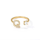 Zircon Initial A-Z Letter Rings For Women Adjustable Steel Ring Zircon Initial A-Z Letter Rings For Women Adjustable Steel Ring