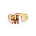 Rainbow Zircon Letter Rings For Women Fashion Jewelry 2024 Rainbow Zircon Letter Rings For Women Fashion Jewelry 2024