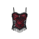 Gothic Cross Print Lace Trim Crop Top Edgy Corset Tank Gothic Cross Print Lace Trim Crop Top Edgy Corset Tank