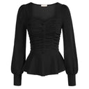 Elegant Puffed Sleeve Peplum Top Chic Womens Blouse Style Elegant Puffed Sleeve Peplum Top Chic Womens Blouse Style