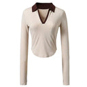 Lapel Contrast Color Sports T-shirt for Stylish Pregnant Women Lapel Contrast Color Sports T-shirt for Stylish Pregnant Women