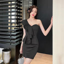 Korean V-Neck Summer Dress Irregular Sexy Style Elegance Korean V-Neck Summer Dress Irregular Sexy Style Elegance