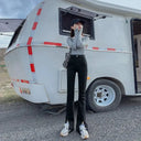 High Waist Flared Jeans With Split Detailing Denim High Waist Flared Jeans With Split Detailing Denim