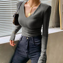 European Chic V-neck Long-Sleeve T-shirt Sophisticated Comfort European Chic V-neck Long-Sleeve T-shirt Sophisticated Comfort