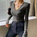 European Chic V Neck Long Sleeve T Shirt Smart Comfort European Chic V Neck Long Sleeve T Shirt Smart Comfort