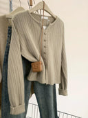 Cozy Oatmeal V-neck Split Sweater Winter Fashion Essential Cozy Oatmeal V-neck Split Sweater Winter Fashion Essential