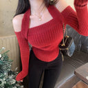 Red Halterneck Sweater: Chic Winter Knit for Trendy Youth Red Halterneck Sweater: Chic Winter Knit for Trendy Youth