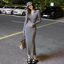 Sophisticated Dark Gray Fishtail Dress Elegant European Style Sophisticated Dark Gray Fishtail Dress Elegant European Style