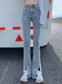 High Waist Flared Jeans With Split Detailing Denim High Waist Flared Jeans With Split Detailing Denim