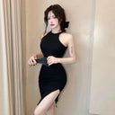 Charming Halter Sheath Skirt Elegant Open Slit Design Charming Halter Sheath Skirt Elegant Open Slit Design