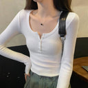 Half-Open Collar Cotton Top T-shirt Stylish Autumn Choice Half-Open Collar Cotton Top T-shirt Stylish Autumn Choice