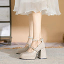 Waterproof Red Wedding Shoes: Retro Chic Strap Design Waterproof Red Wedding Shoes: Retro Chic Strap Design