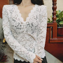 Autumn Chic: Elegant Black Lace V-neck Shirt for Women Autumn Chic: Elegant Black Lace V-neck Shirt for Women