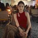 American Red Suit Fashion Forward Halterneck Design American Red Suit Fashion Forward Halterneck Design