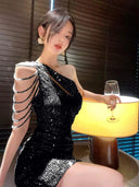 Sequin Embellished Backless Dress Glamorous Flattering Choice Sequin Embellished Backless Dress Glamorous Flattering Choice