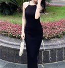 Elegant Ice Silk Backless Sheath Dress Chic Spring Style Elegant Ice Silk Backless Sheath Dress Chic Spring Style