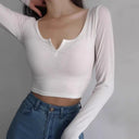 Sexy Black V-neck Midriff-Baring T-shirt Chic Splicing Design Sexy Black V-neck Midriff-Baring T-shirt Chic Splicing Design