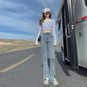 High Waist Flared Jeans Trendy Denim Style with Split Detailing High Waist Flared Jeans Trendy Denim Style with Split Detailing