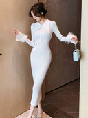 Autumn Winter Pointed Collar Knit Dress for Modern Women Autumn Winter Pointed Collar Knit Dress for Modern Women