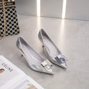 Silver Patent Leather Small Heel Shoes Elegant European Style Silver Patent Leather Small Heel Shoes Elegant European Style