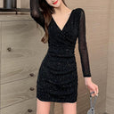 Sexy Korean Style Sheath Dress V Collar Autumn Winter Chic Sexy Korean Style Sheath Dress V Collar Autumn Winter Chic