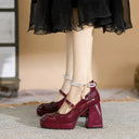 Waterproof Red Wedding Shoes Retro Chic Strap Design Waterproof Red Wedding Shoes Retro Chic Strap Design