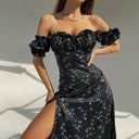 Floral Chic: Edgy Split Gown with Unique Design for Women Floral Chic: Edgy Split Gown with Unique Design for Women