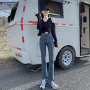 High Waist Flared Jeans With Split Detailing Denim High Waist Flared Jeans With Split Detailing Denim