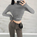 Chic Pleated Turtleneck Tee for Elegant Autumn Style Chic Pleated Turtleneck Tee for Elegant Autumn Style