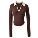 Lapel Contrast Color Sports T-shirt for Stylish Pregnant Women Lapel Contrast Color Sports T-shirt for Stylish Pregnant Women