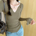 Sexy V-Neck Long Sleeve T-Shirt Chic Women's Bottoming Shirt Sexy V-Neck Long Sleeve T-Shirt Chic Women's Bottoming Shirt