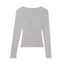 Knit Long Sleeve Blouse Stylish Button Detail Top For Autumn Knit Long Sleeve Blouse Stylish Button Detail Top For Autumn