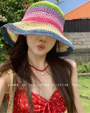 Straw Hat Rainbow Female Summer Japanese Beach Sun-Proof Hat Straw Hat Rainbow Female Summer Japanese Beach Sun-Proof Hat