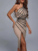 Elegant Bandage Dress Stylish One Shoulder Stripes Apparel Elegant Bandage Dress Stylish One Shoulder Stripes Apparel