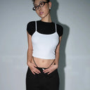 Aolol Women's Three-Color Shoulder T-Shirt Versatile Summer Style Aolol Women's Three-Color Shoulder T-Shirt Versatile Summer Style