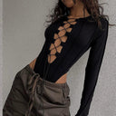 V-Neck Long Sleeve Top with Trendy Strap Detail V-Neck Long Sleeve Top with Trendy Strap Detail