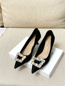 Black Flats With Rhinestone Square Buckle For Elegant Style Black Flats With Rhinestone Square Buckle For Elegant Style