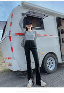 High Waist Flared Jeans With Split Detailing Denim High Waist Flared Jeans With Split Detailing Denim